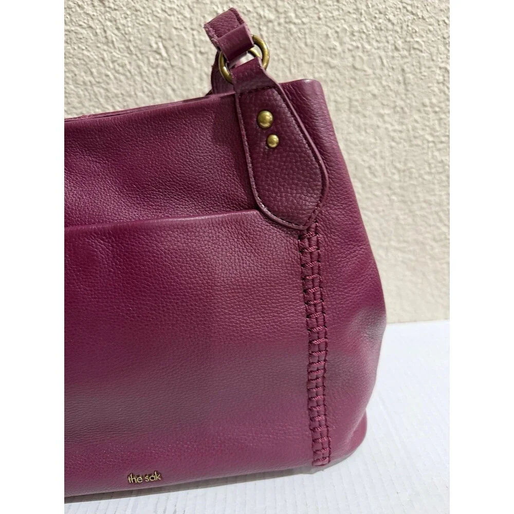 THE SAK Burgundy Leather Shoulder Bag Large Tote Purse